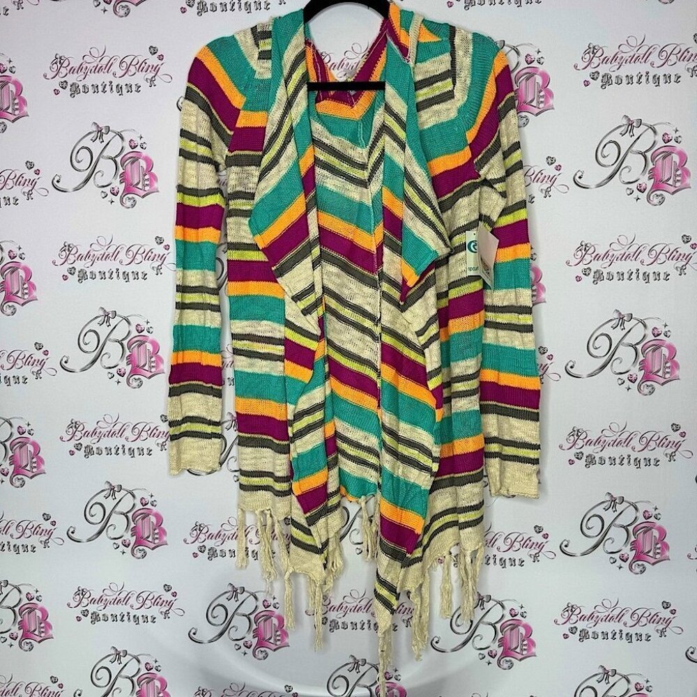 Rip curl sweater cardigan nomad striped tropical knitted with hood and tassles - Picture 1 of 12